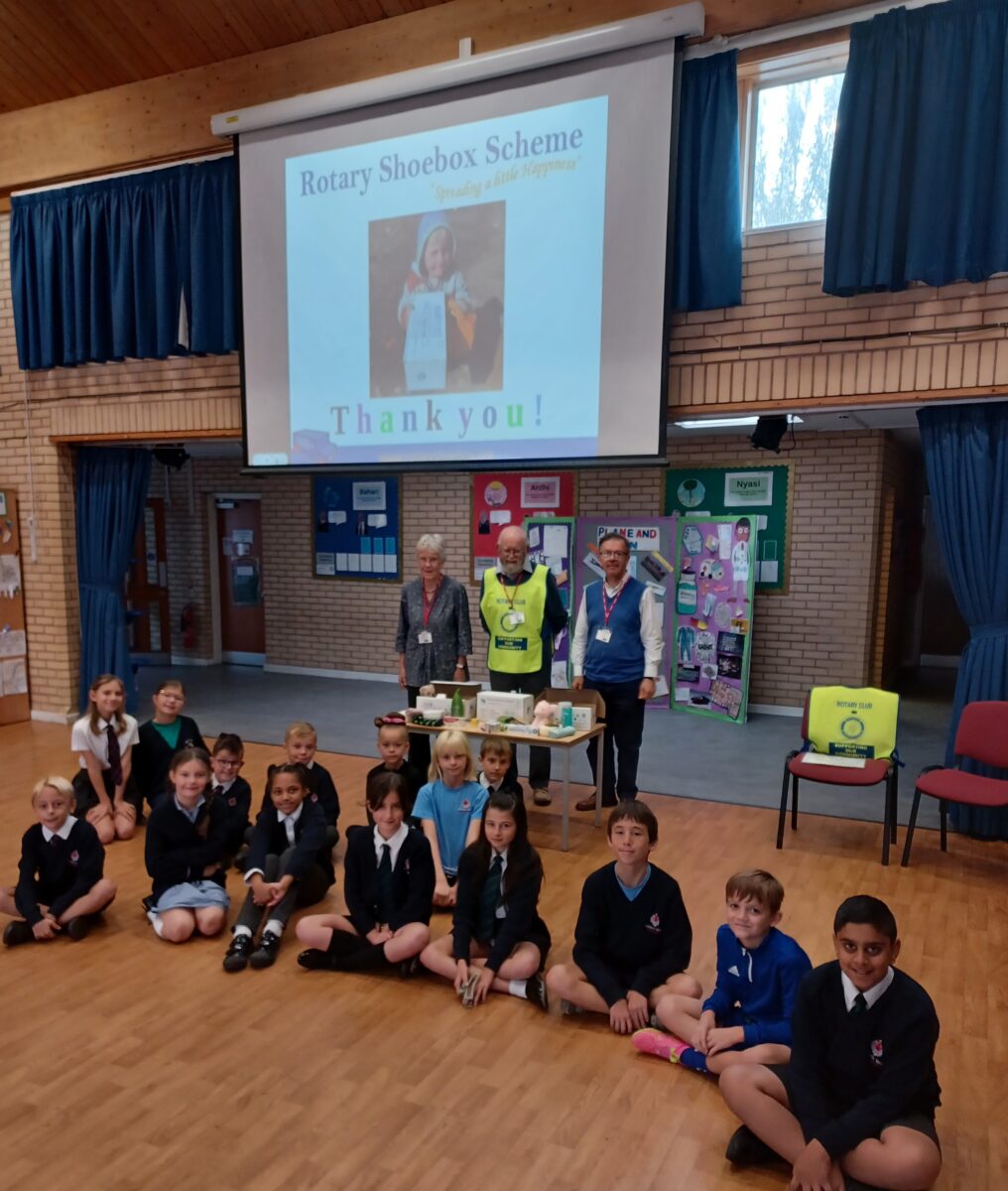 The School Council invited the local Rotary Shoe Box Appeal team to our KS2 Assembly today. The children are pictured sat in the hall alongside the Rotary Shoebox Scheme staff.